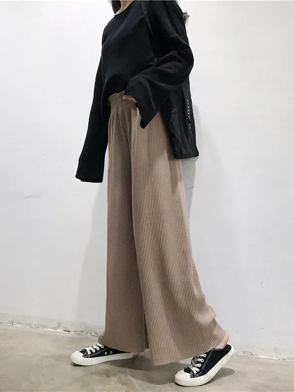 Urban Loose Wide Leg Solid Color Pants