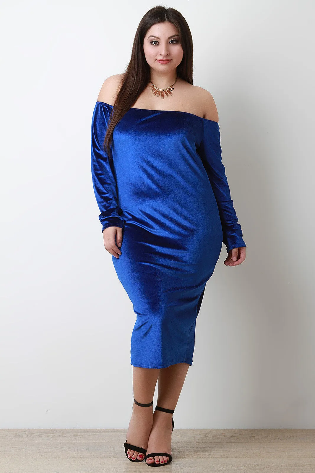 Velvet Off The Shoulder Midi Dress