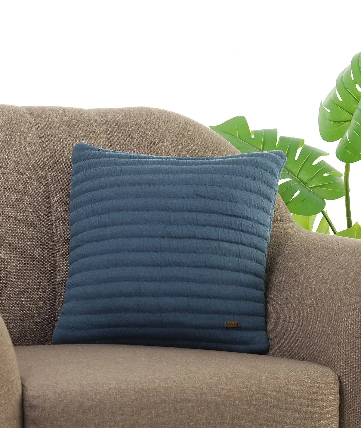 Waseme Steel Blue & Cadet Blue Cotton Knitted Quilted Decorative 18 X 18 Inches Cushion Cover