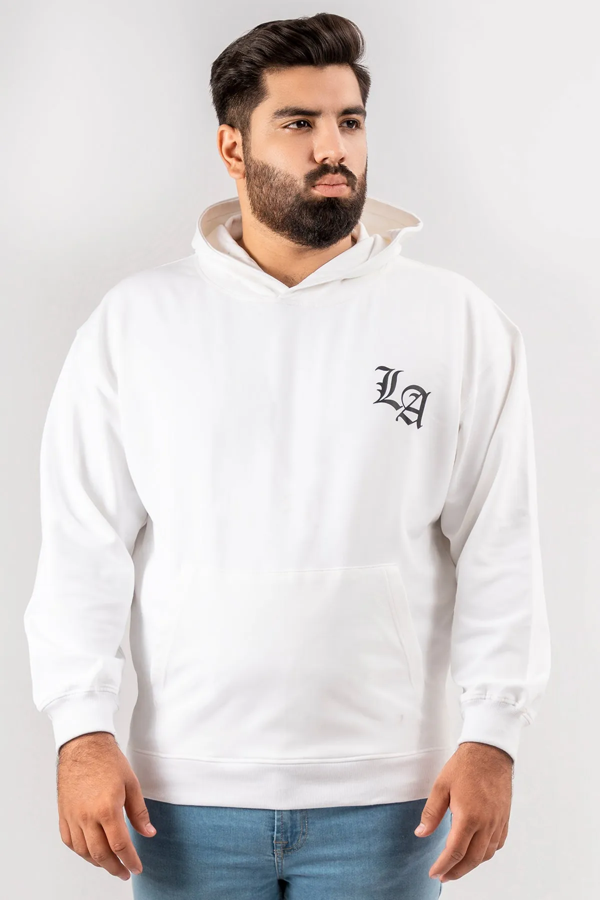 White LA Loose Fit Graphic Hoodie (Plus Size) - S24 - MH0096P