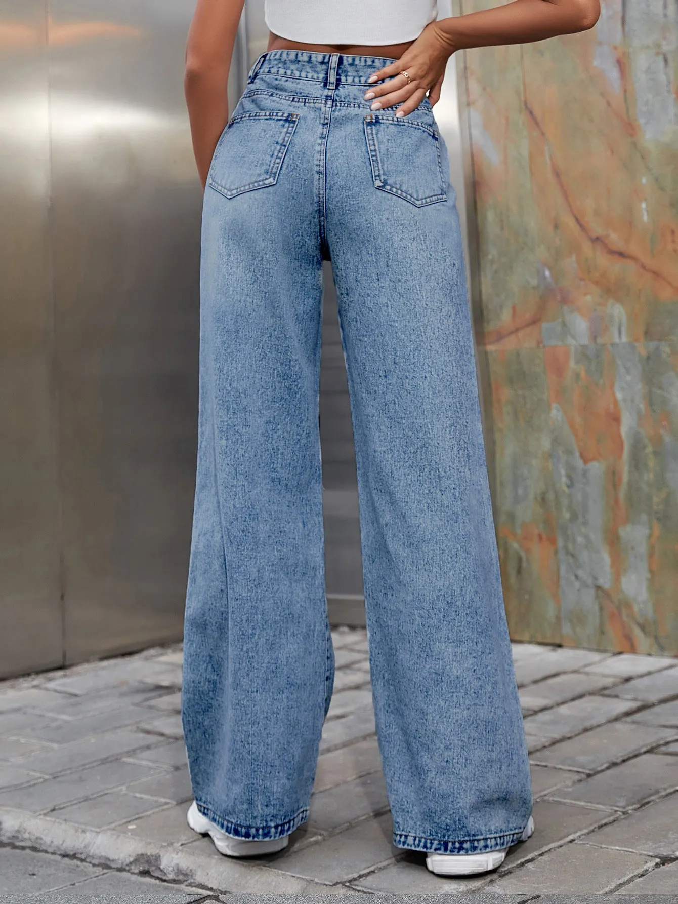 Women's Casual Loose Denim Ripped Wide Leg Pants - Pieta Pants