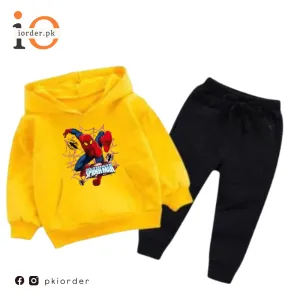 Yellow Spiderman Printed Kids Hoodie Set